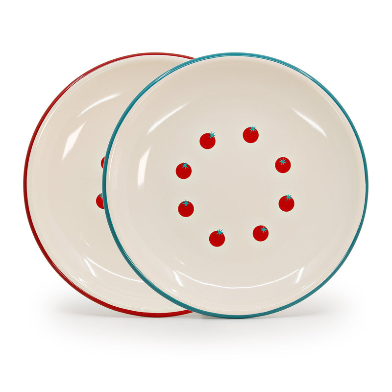 ecomposer-color-mixed rim set, DP124TOM-MIX2 - Dan Pelosi x CCH Tomato Coupe Dinner Plates, Set of 2, Mixed Rim Set