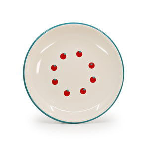 ecomposer-color-turquoise rim, DP124TOMTUR-2 - Dan Pelosi x CCH Tomato Coupe Dinner Plates, Set of 2, Turquoise Rim