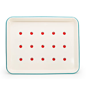 ecomposer-color-turquoise rim, DP90TOMTUR - Dan Pelosi x CCH Tomato Large Rectangle/Jelly Roll Tray, Turquoise Rim