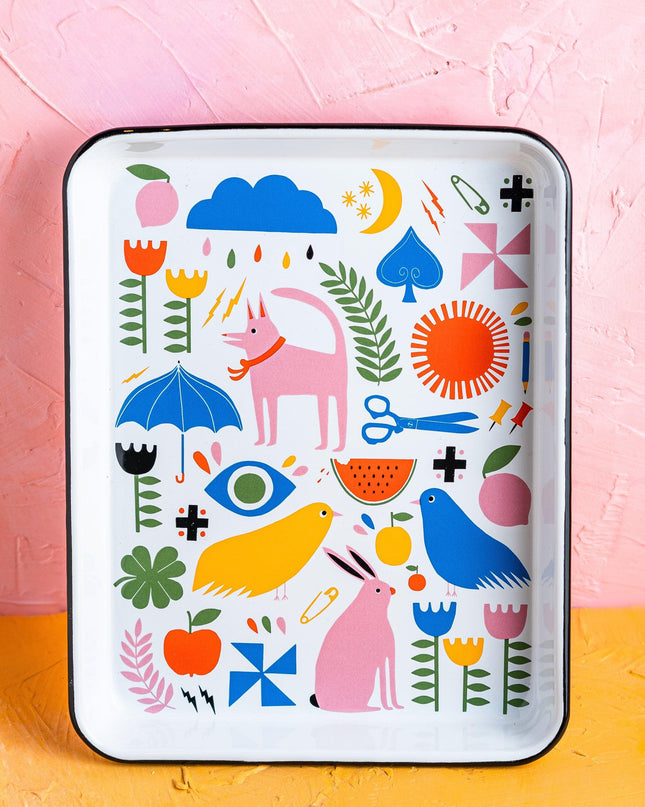 Lisa Congdon x CCH Small Rectangle Tray, Pink Dog
