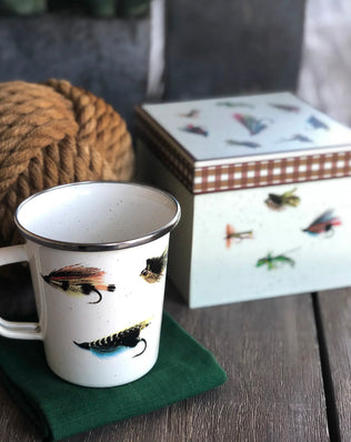 FF86 - Fishing Fly 16 oz Latte Mug Gift Box - Golden Rabbit Enamelware