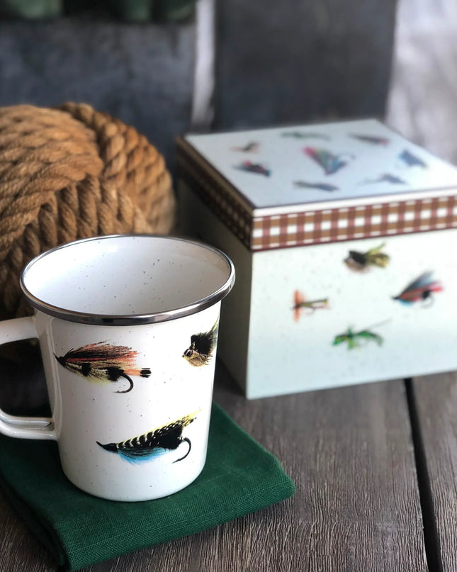 FF86 - Fishing Fly 16 oz Latte Mug Gift Box - Golden Rabbit Enamelware