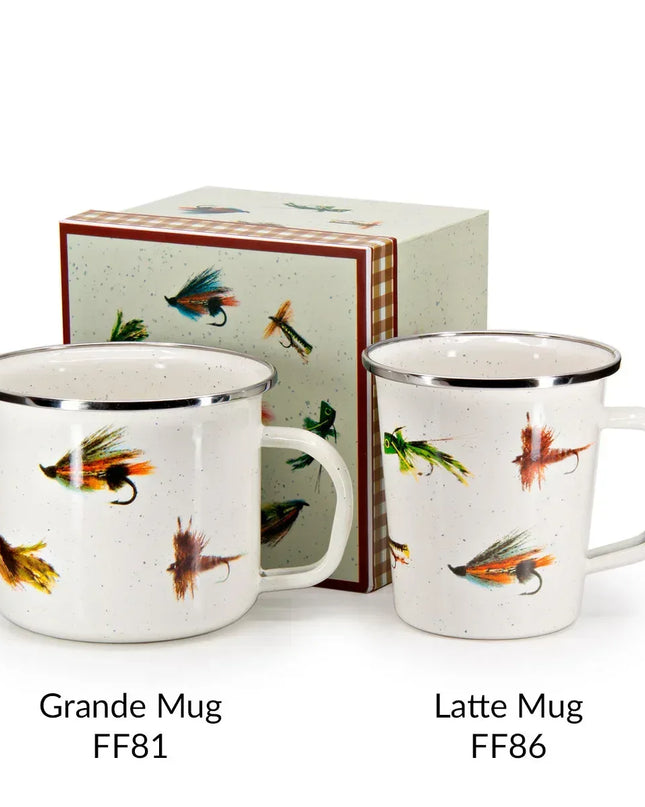 FF86 - Fishing Fly 16 oz Latte Mug Gift Box - Golden Rabbit Enamelware