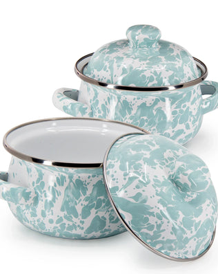 GL32S2 - Sea Glass Swirl Petite Tureens - Set of 2 - Golden Rabbit Enamelware