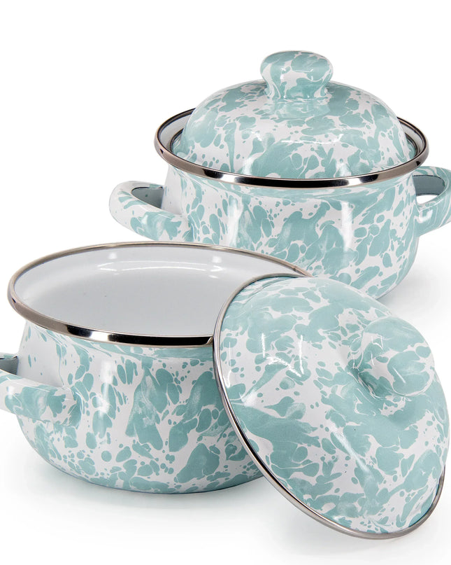 GL32S2 - Sea Glass Swirl Petite Tureens - Set of 2 - Golden Rabbit Enamelware