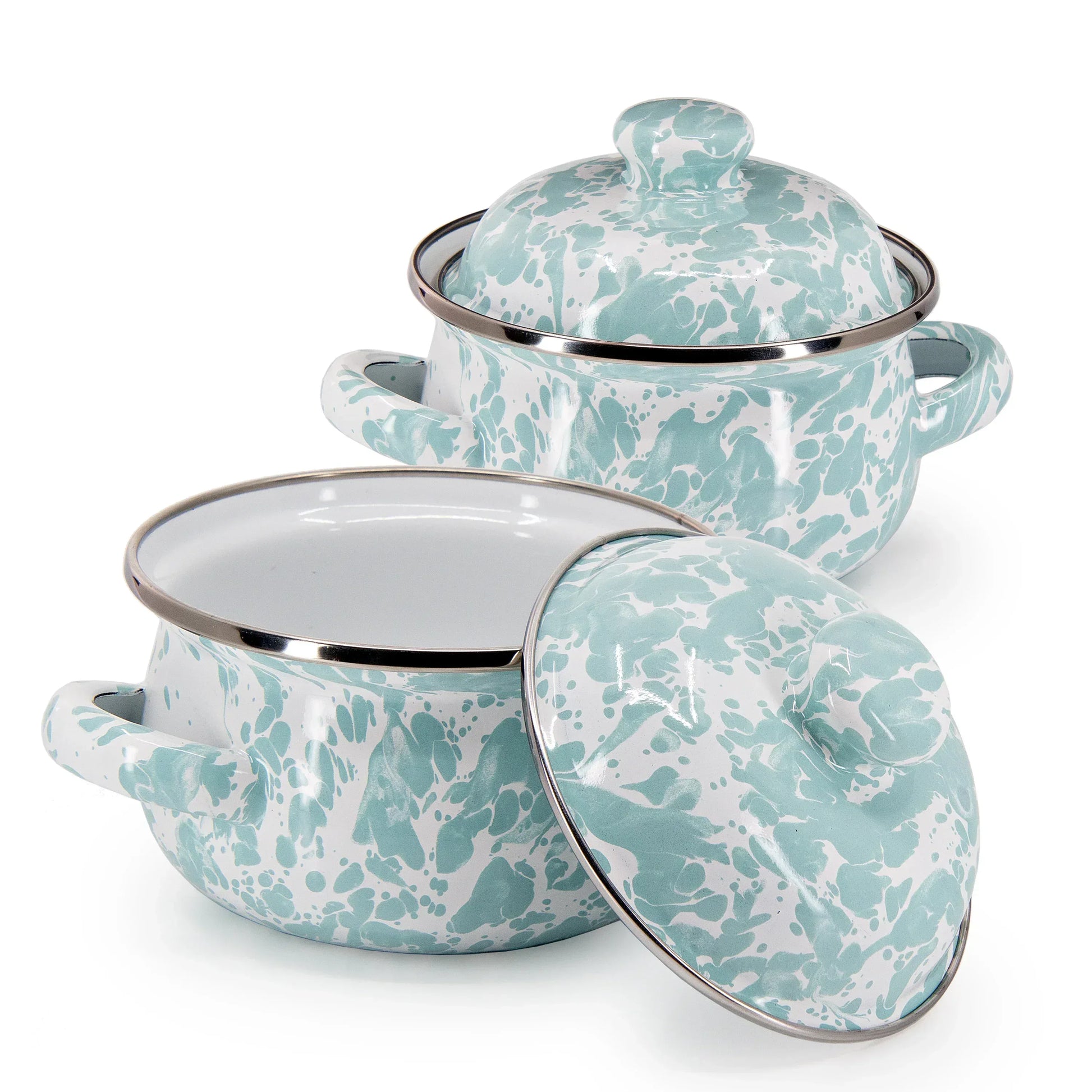GL32S2 - Sea Glass Swirl Petite Tureens - Set of 2 - Golden Rabbit Enamelware