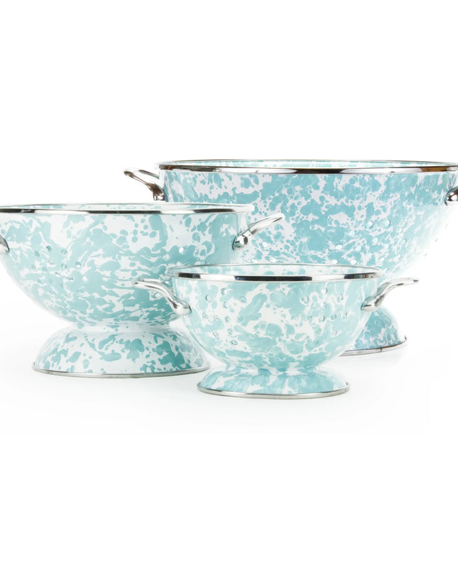 GLCOLS - Sea Glass Swirl Set Of Colanders - Golden Rabbit Enamelware