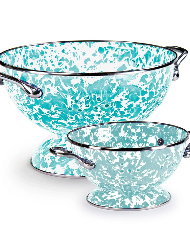 GLPLC - Sea Glass Large And Petite Colanders - Golden Rabbit Enamelware