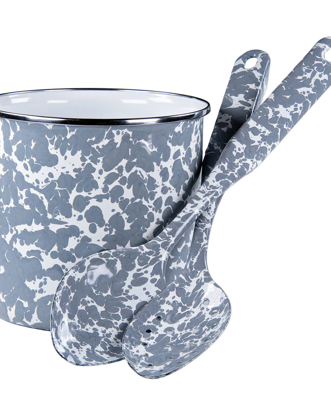 GY34C - Grey Swirl Utensil Holder Spoon Set - Golden Rabbit Enamelware