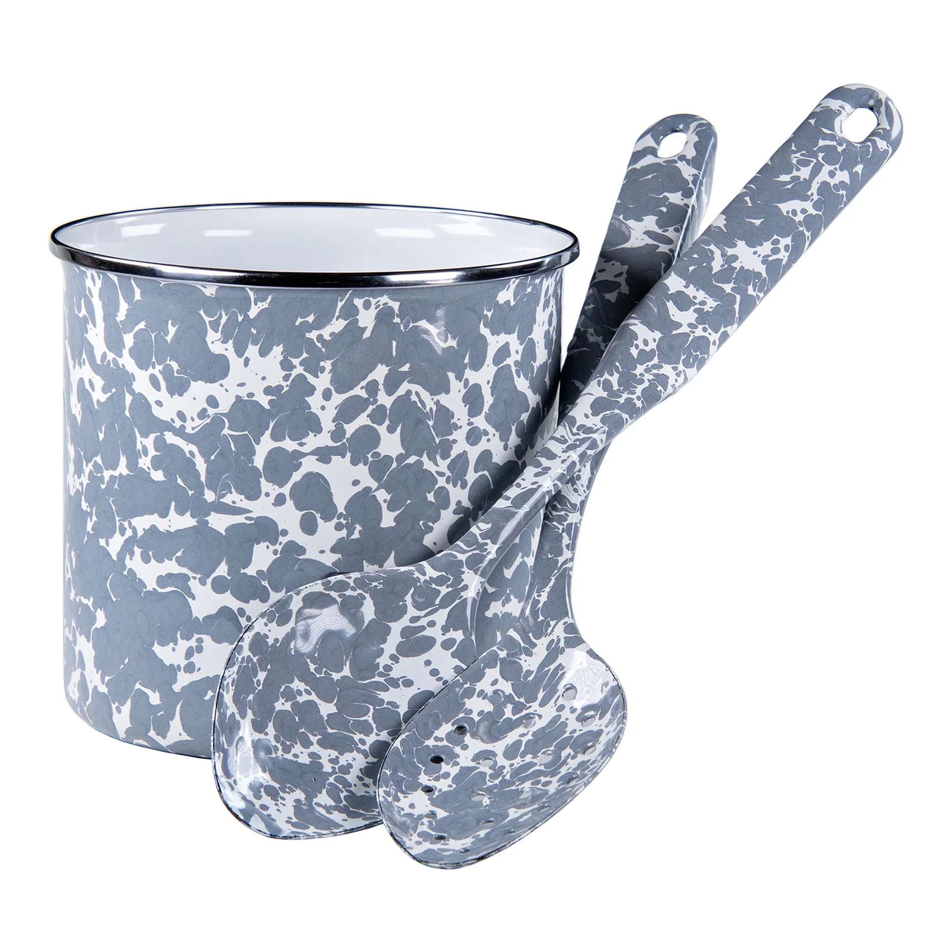 GY34C - Grey Swirl Utensil Holder Spoon Set - Golden Rabbit Enamelware