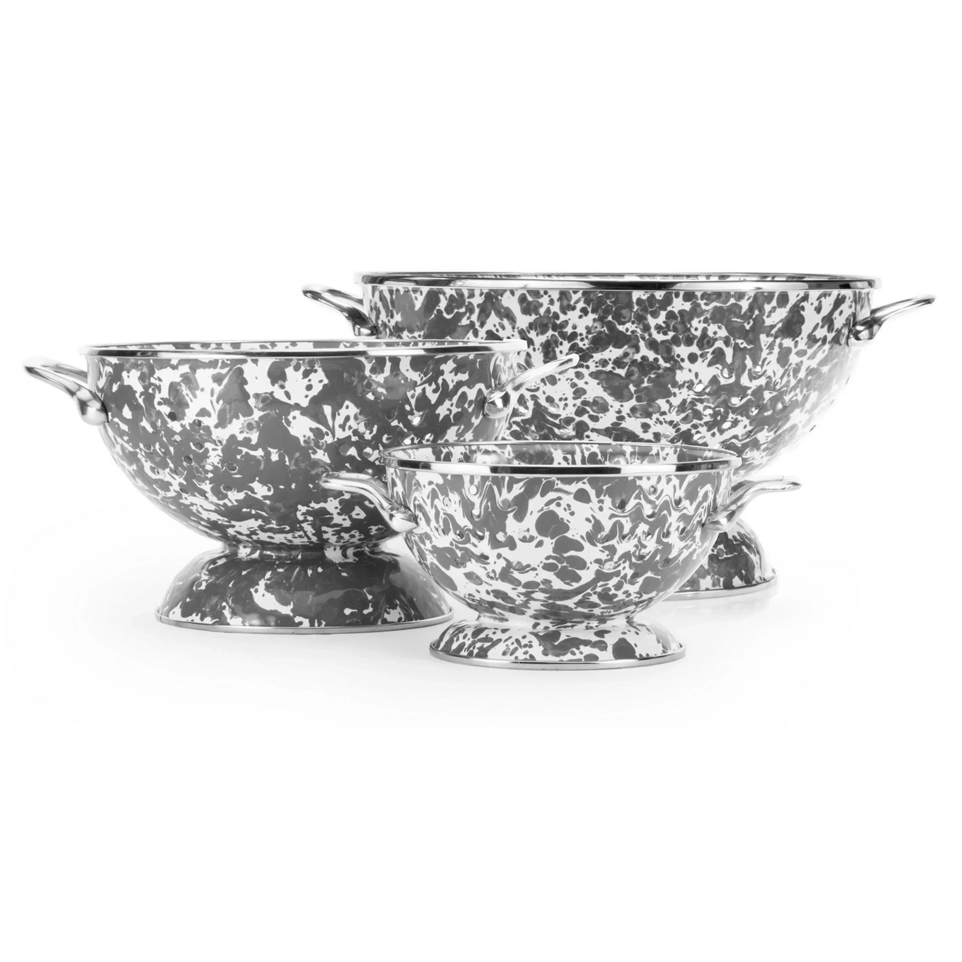 GYCOLS - Grey Swirl Set Of Colanders - Golden Rabbit Enamelware