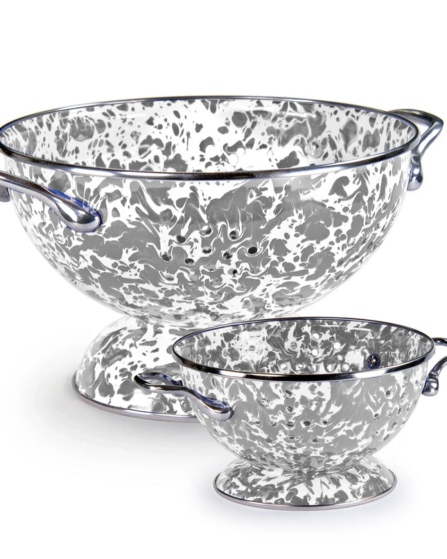 GYPLC - Grey Swirl Large And Petite Colanders - Golden Rabbit Enamelware