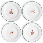 Helmsie x CCH Holiday Animals Flat Salad Plates, Set of 4, Green Rim