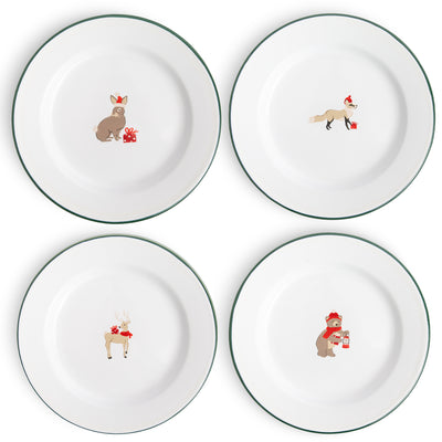 Helmsie x CCH Holiday Animals Flat Salad Plates, Set of 4, Green Rim