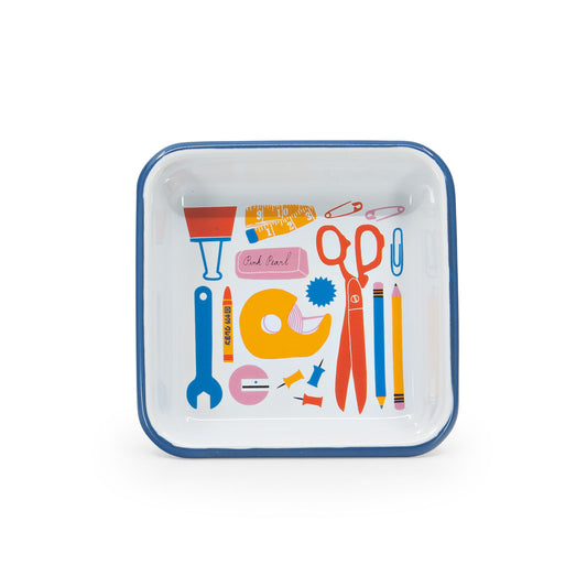 Lisa Congdon x CCH Scissors Small Square Tray, Blue Rim