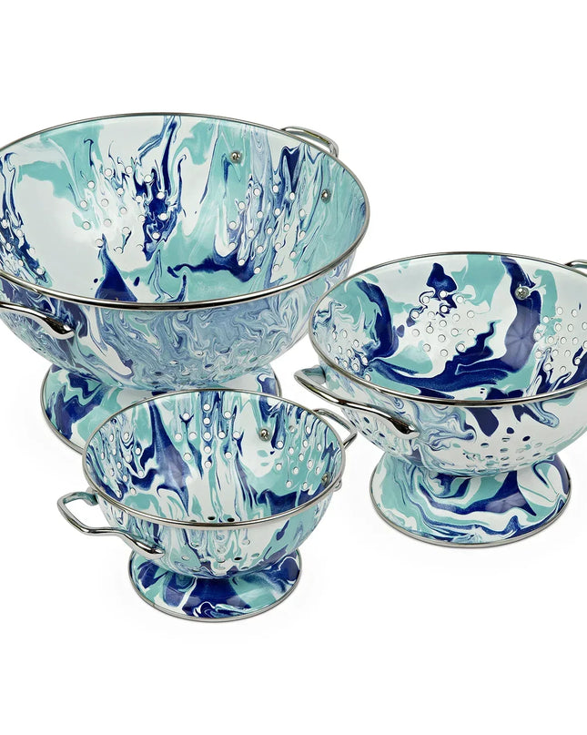 LGCOLS - Lagoon Set of Colanders - Golden Rabbit Enamelware