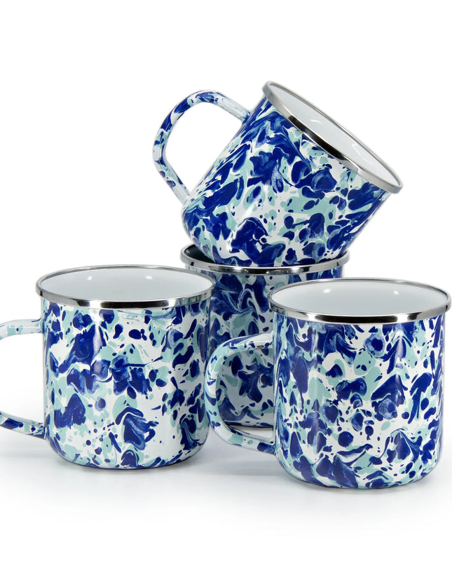 OC05S4 - Ocean Swirl 12 oz Mugs - Set of 4 - Golden Rabbit Enamelware