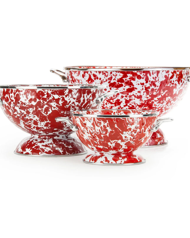 RDCOLS - Red Swirl Set Of Colanders - Golden Rabbit Enamelware