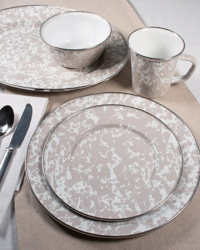 TP04S4 - Taupe Swirl Pasta Plates - Set of 4 - Golden Rabbit Enamelware