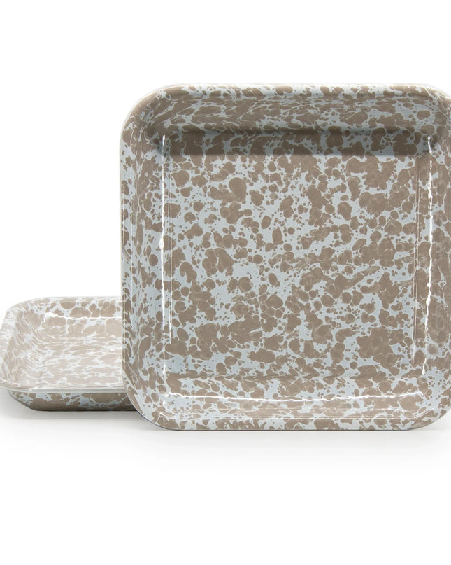 TP09S2 - Taupe Swirl Square Trays - Set of 2 - Golden Rabbit Enamelware