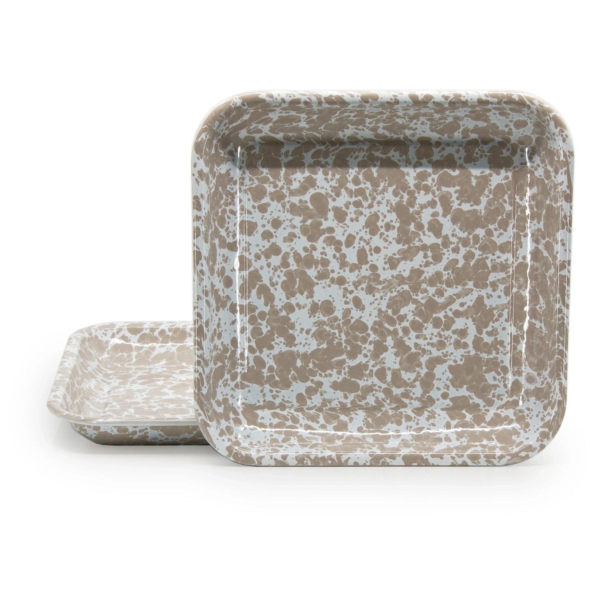 TP09S2 - Taupe Swirl Square Trays - Set of 2 - Golden Rabbit Enamelware