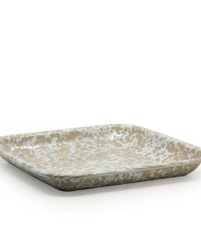 TP09S2 - Taupe Swirl Square Trays - Set of 2 - Golden Rabbit Enamelware
