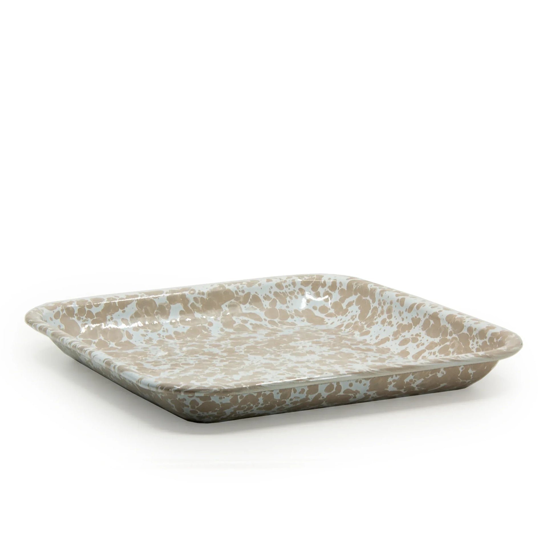 TP09S2 - Taupe Swirl Square Trays - Set of 2 - Golden Rabbit Enamelware