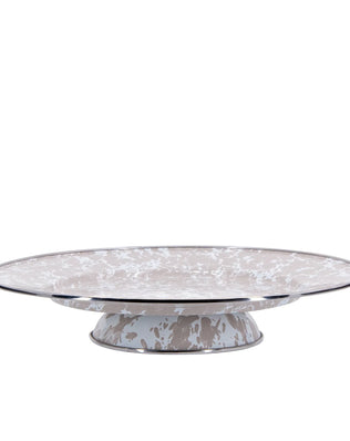 TP76C - Taupe Swirl Cake Plate with Cover - Golden Rabbit Enamelware