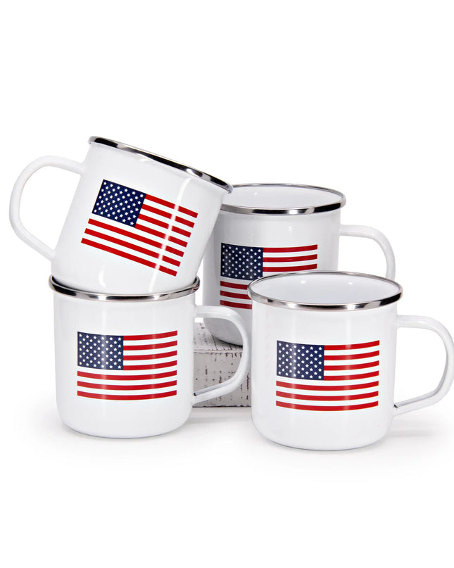 US05S4 - Set of 4 US Flag Adult Mugs - Golden Rabbit Enamelware