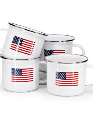 US28S4 - Set of 4 US Flag Grande Mugs - Golden Rabbit Enamelware