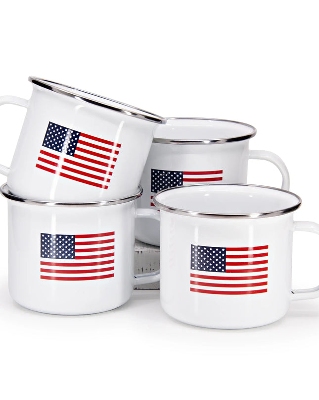 US28S4 - Set of 4 US Flag Grande Mugs - Golden Rabbit Enamelware