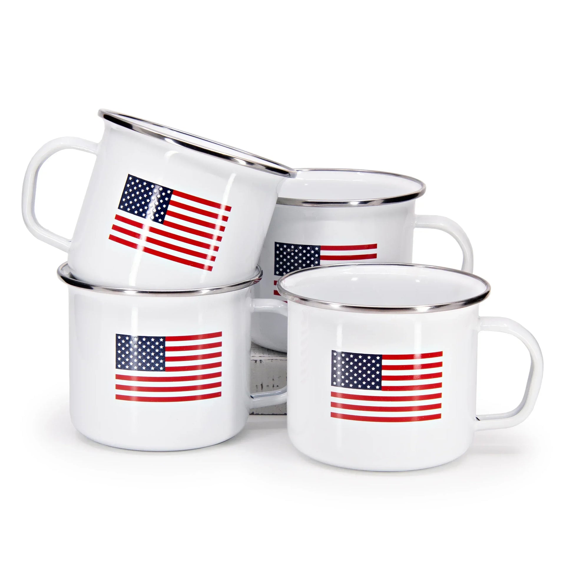 US28S4 - Set of 4 US Flag Grande Mugs - Golden Rabbit Enamelware