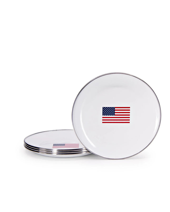 US69S4 - Set of 4 US Flag Sandwich Plates - Golden Rabbit Enamelware