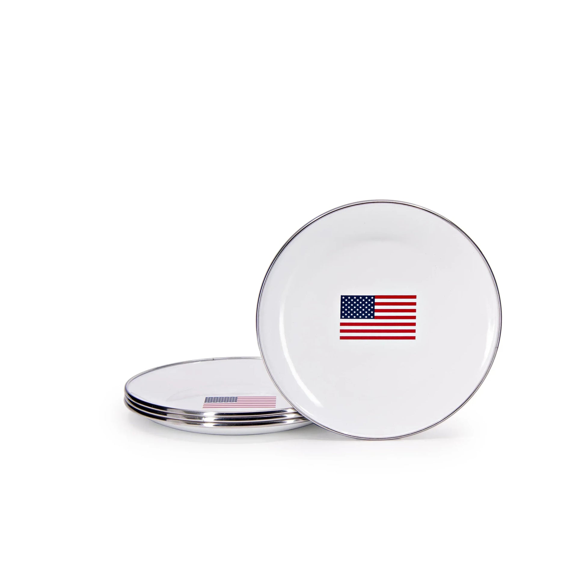 US69S4 - Set of 4 US Flag Sandwich Plates - Golden Rabbit Enamelware