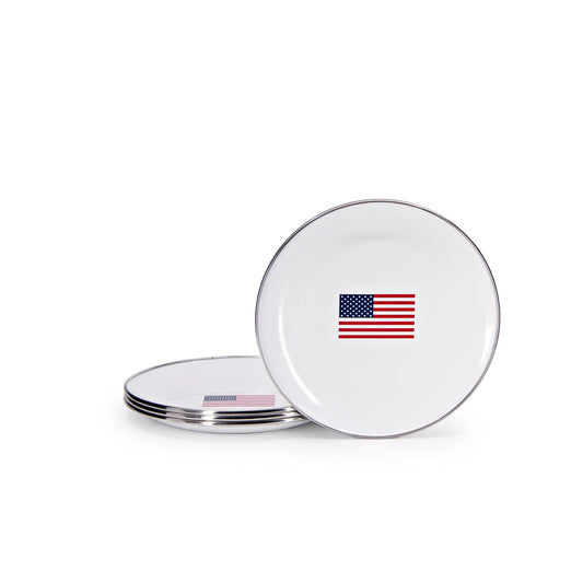 US69S4 - Set of 4 US Flag Sandwich Plates - Golden Rabbit Enamelware
