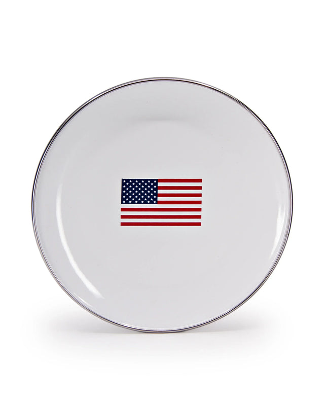 US69S4 - Set of 4 US Flag Sandwich Plates - Golden Rabbit Enamelware