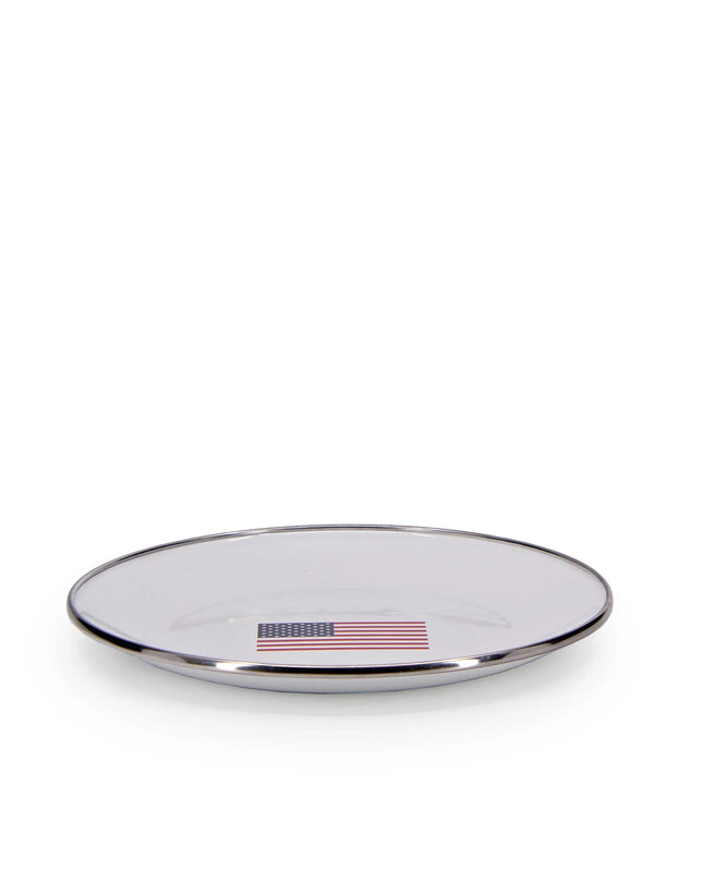 US69S4 - Set of 4 US Flag Sandwich Plates - Golden Rabbit Enamelware