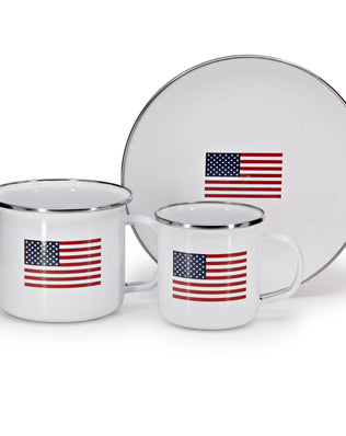 US69S4 - Set of 4 US Flag Sandwich Plates - Golden Rabbit Enamelware