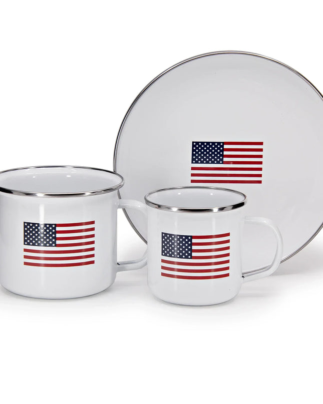 US69S4 - Set of 4 US Flag Sandwich Plates - Golden Rabbit Enamelware