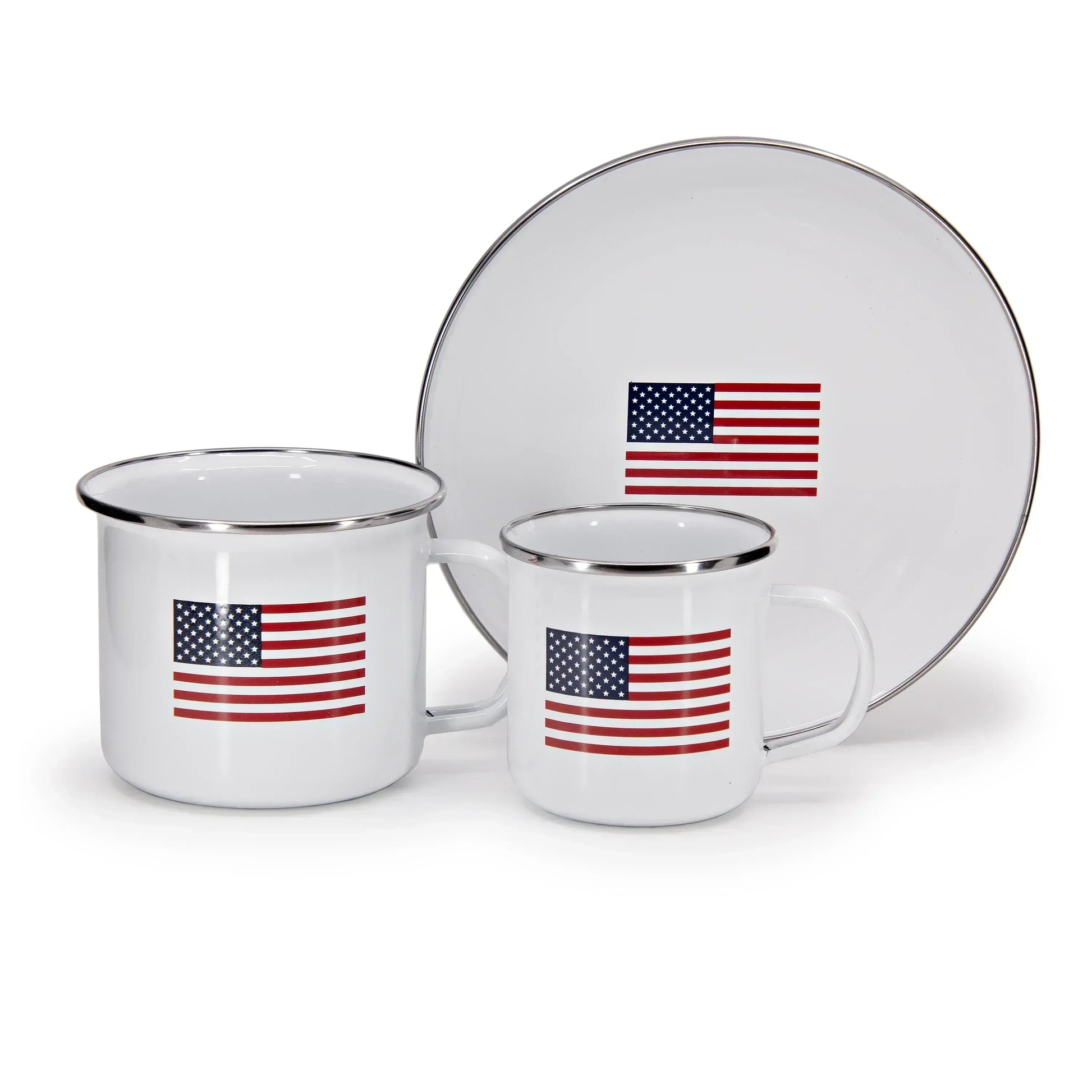 US69S4 - Set of 4 US Flag Sandwich Plates - Golden Rabbit Enamelware