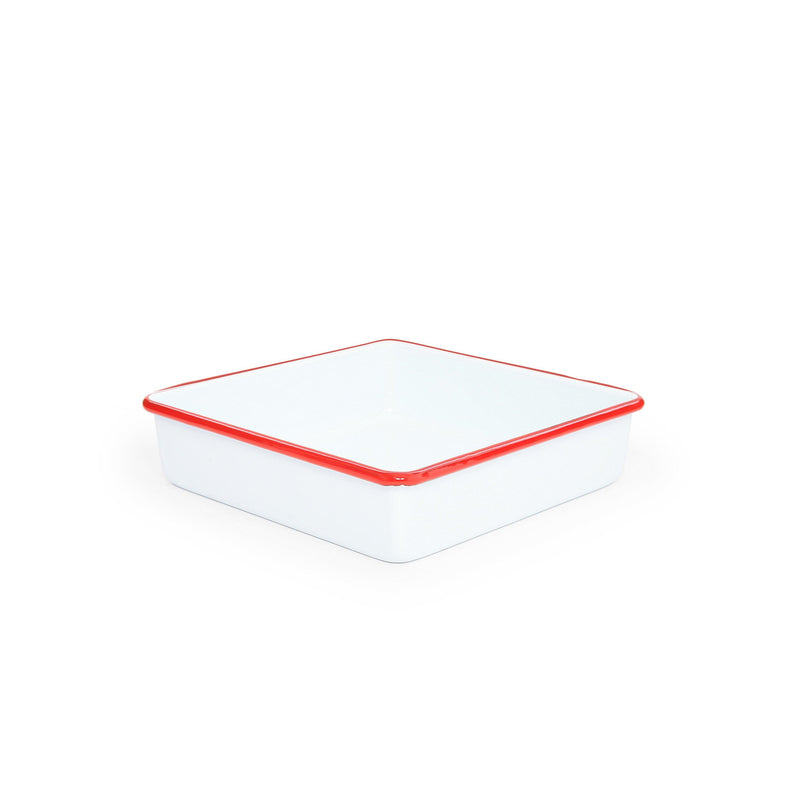ecomposer-color-red rim, V101RED - Vintage Square Brownie Pan, Red Rim