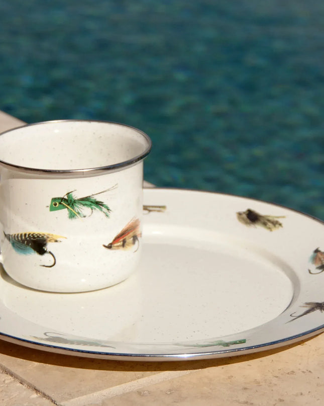 FF07S4 - Fishing Fly Dinner Plates - Set of 4 - Golden Rabbit Enamelware