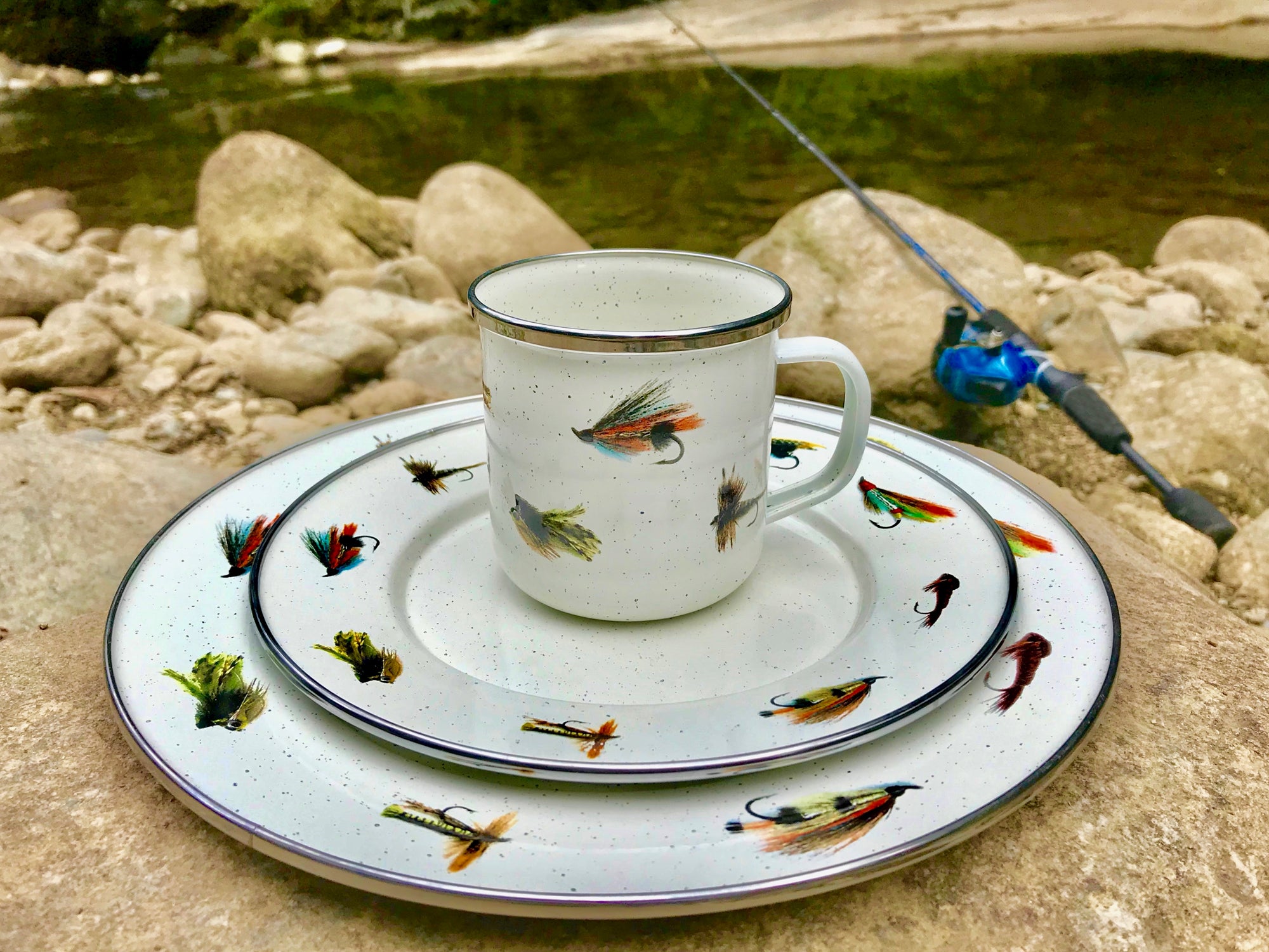 Golden Rabbit Fishing Fly Enamelware adult Mugs (Pack of 4)