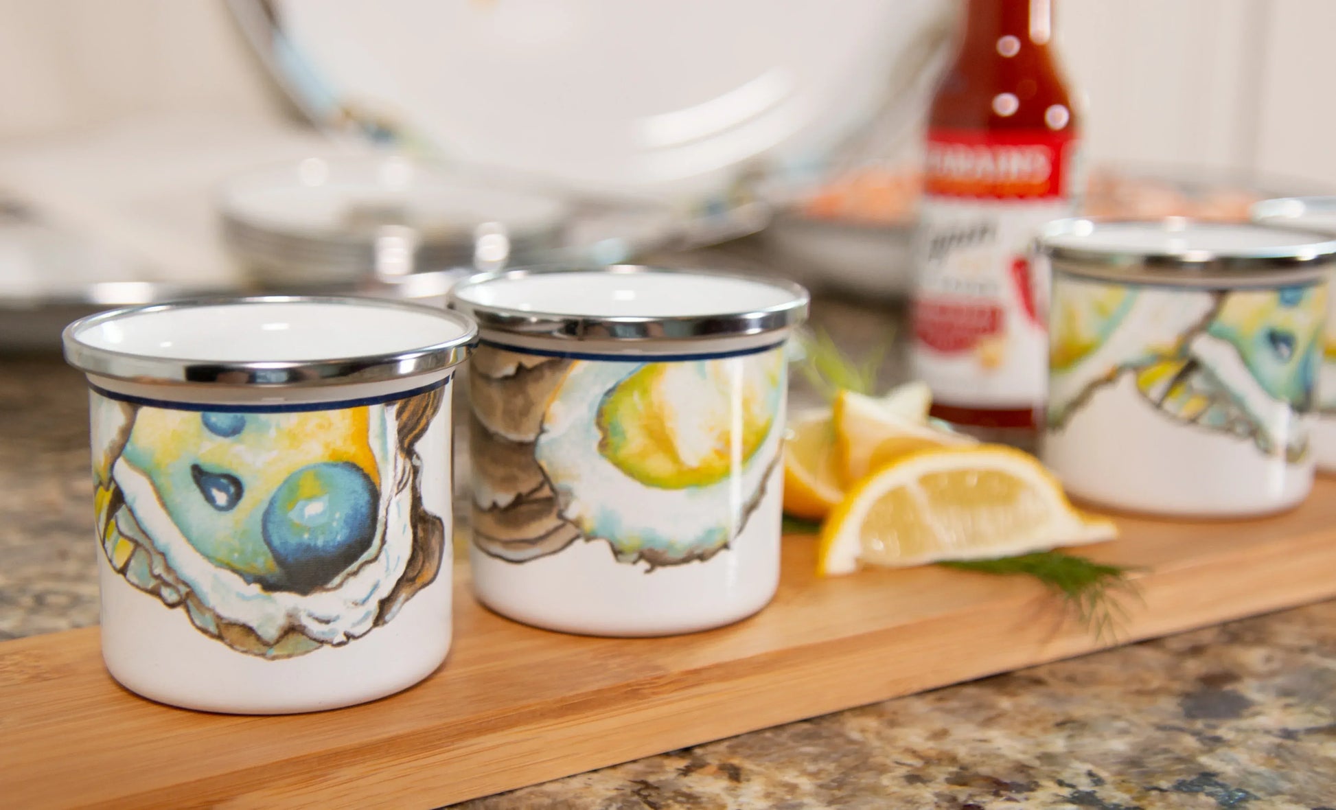 OY23S4 - Oyster Shooters - Set of 4 - Golden Rabbit Enamelware