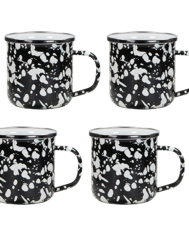 BL05S4 - Black Swirl 12 oz Mugs - Set of 4 - Golden Rabbit Enamelware