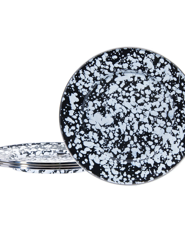 BL07S4 - Black Swirl Dinner Plates - Set of 4 - Golden Rabbit Enamelware