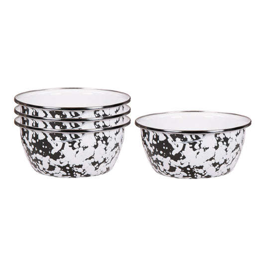 BL61S4 - Black Swirl Salad Bowls - Set of 4, Black - Golden Rabbit Enamelware