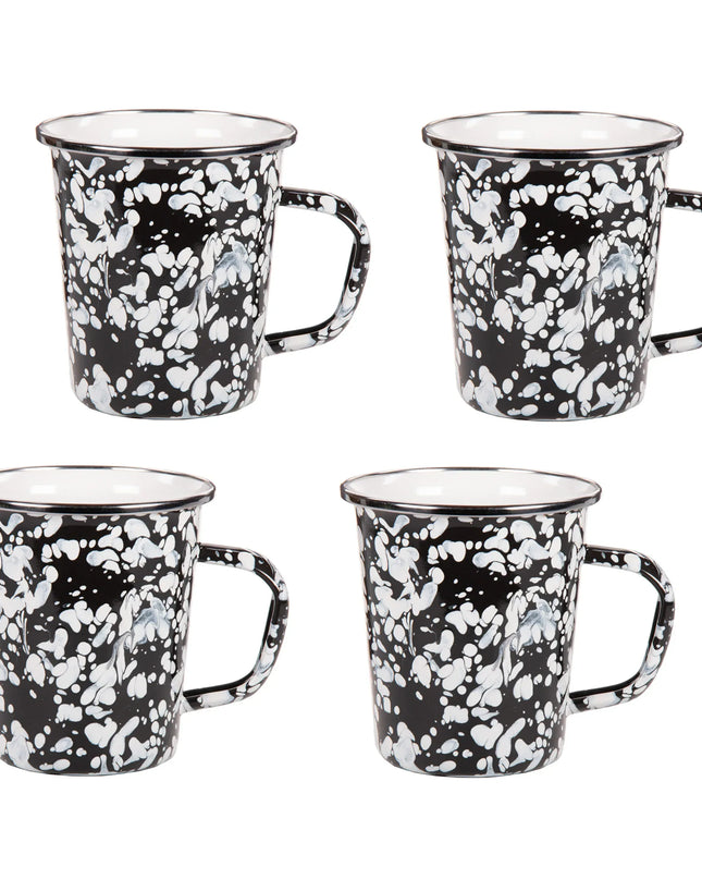 BL66S4 - Black Swirl 16 oz Latte Mugs - Set of 4 - Golden Rabbit Enamelware