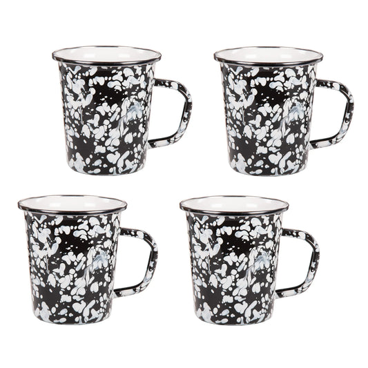 BL66S4 - Black Swirl 16 oz Latte Mugs - Set of 4 - Golden Rabbit Enamelware