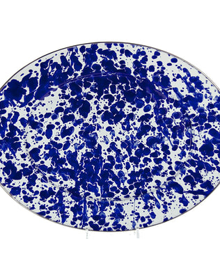 CB06 - Cobalt Swirl Oval Platter - Golden Rabbit Enamelware